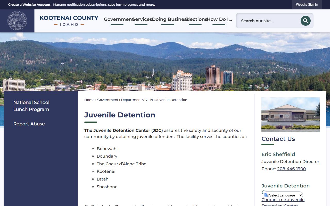 Kootenai County Juvenile Detention official juvenile custody facility page